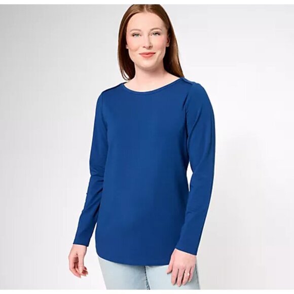 Denim & Co. Night Sky Signature Jersey Envelope Neck Top with Curved Hem Size 5X - Picture 1 of 6